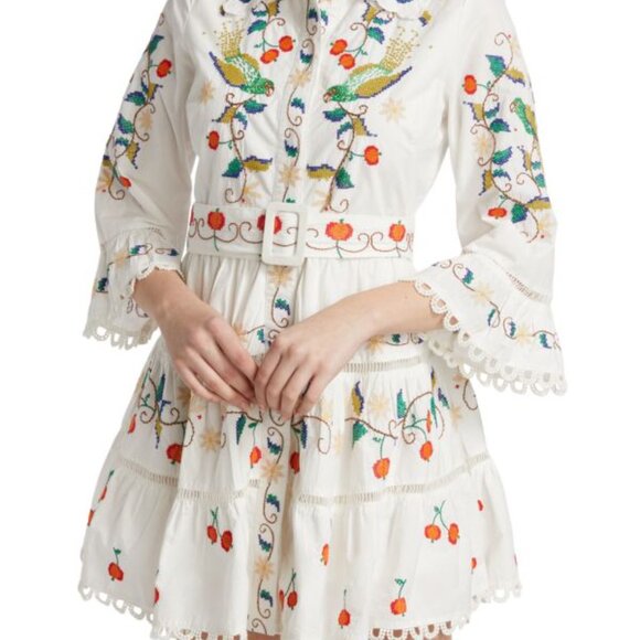 FARM Rio Pitanga Embroidered Belted Mini Dress - Size Small - Picture 2 of 6